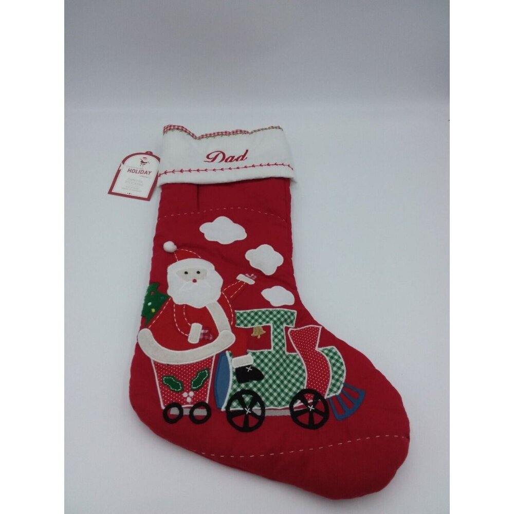 Pottery Barn Kids Dad Christmas Stocking Santa Train Holiday Xmas Quilted Red
